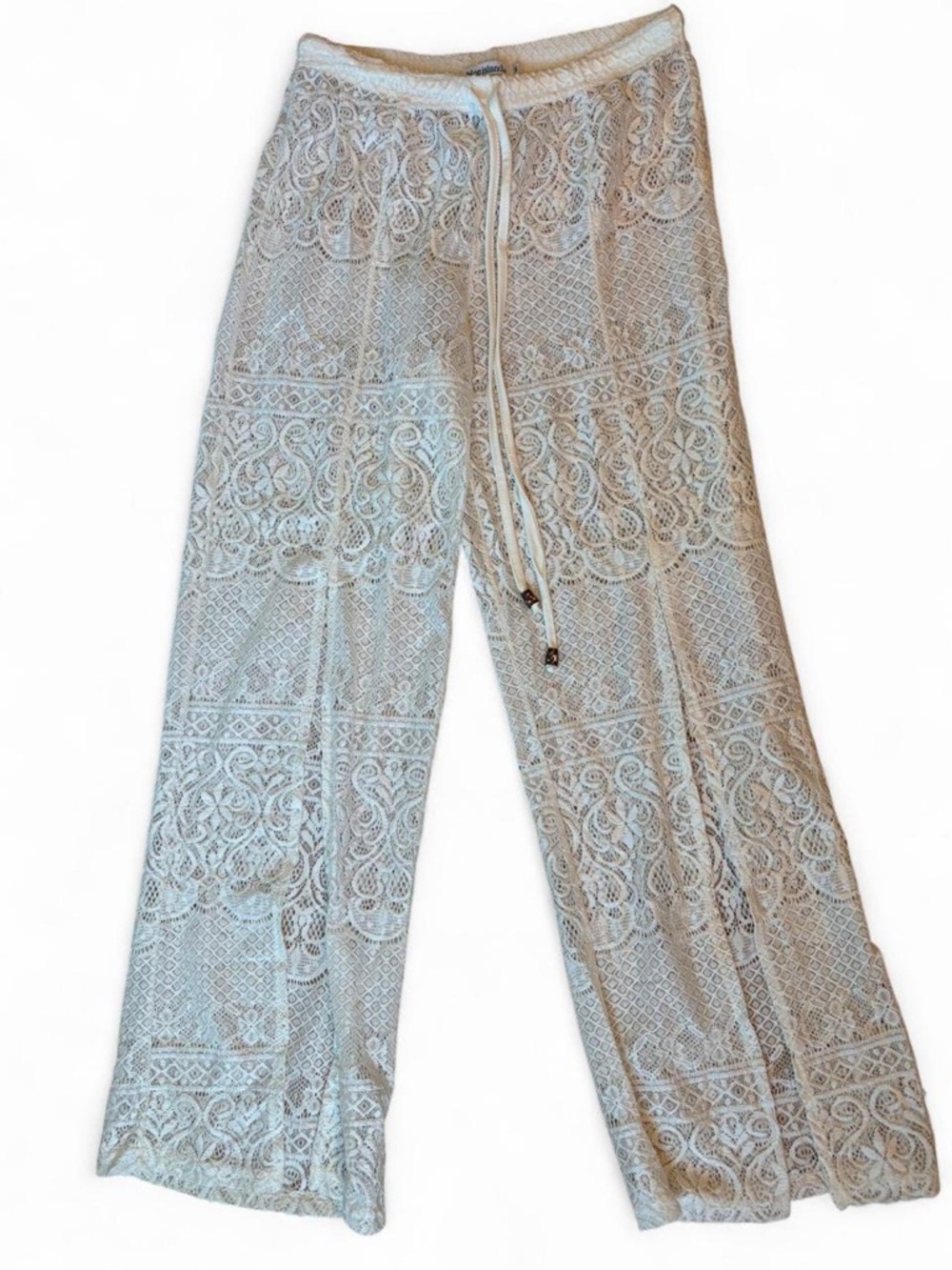 Blue Island White Lace Coverup Beach Pants w Slits